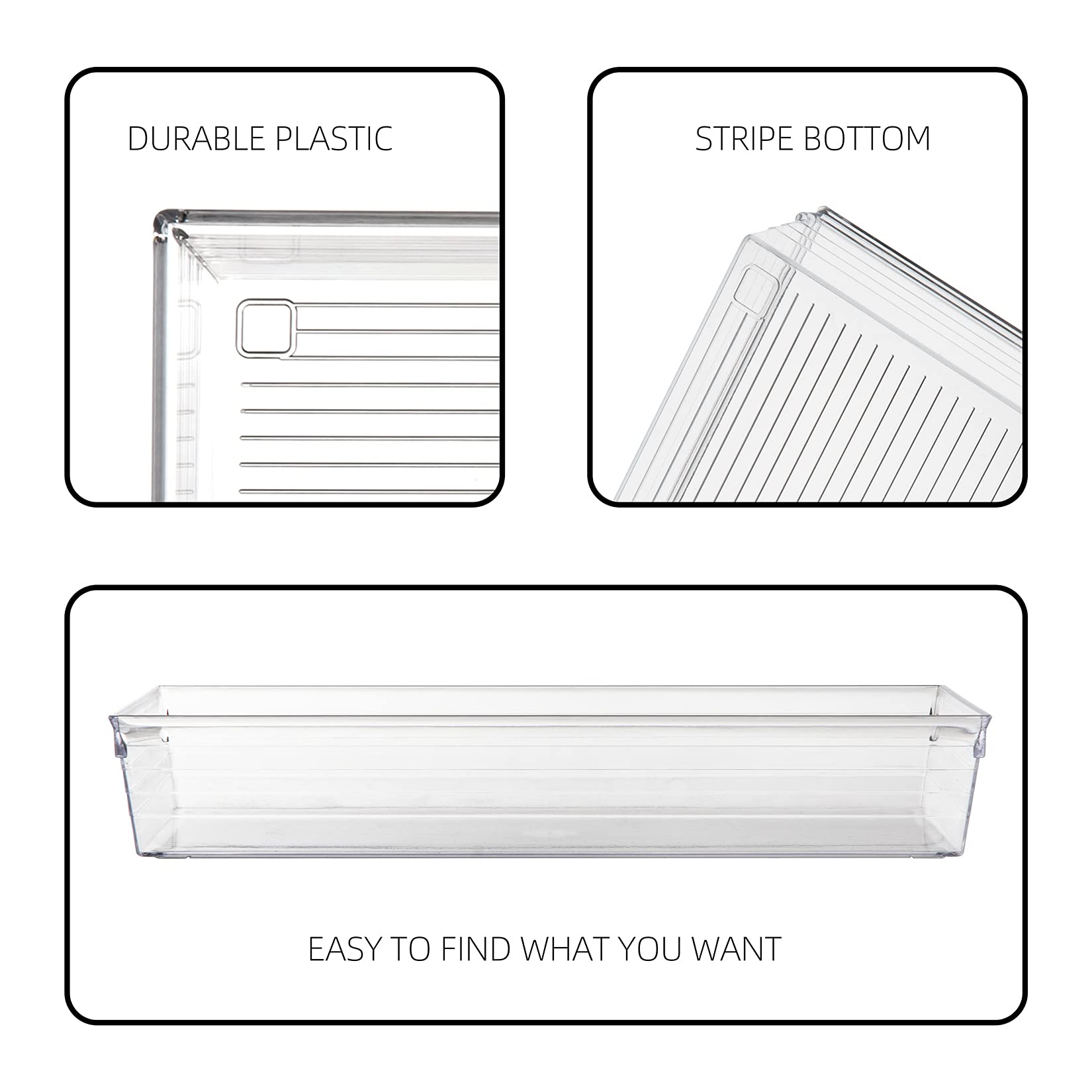 Backerysupply Clear Plastic Drawer Organizer Tray for Vanity Cabinet (12     3     2   ,Set of 8),Storage Tray for Makeup, Kitch