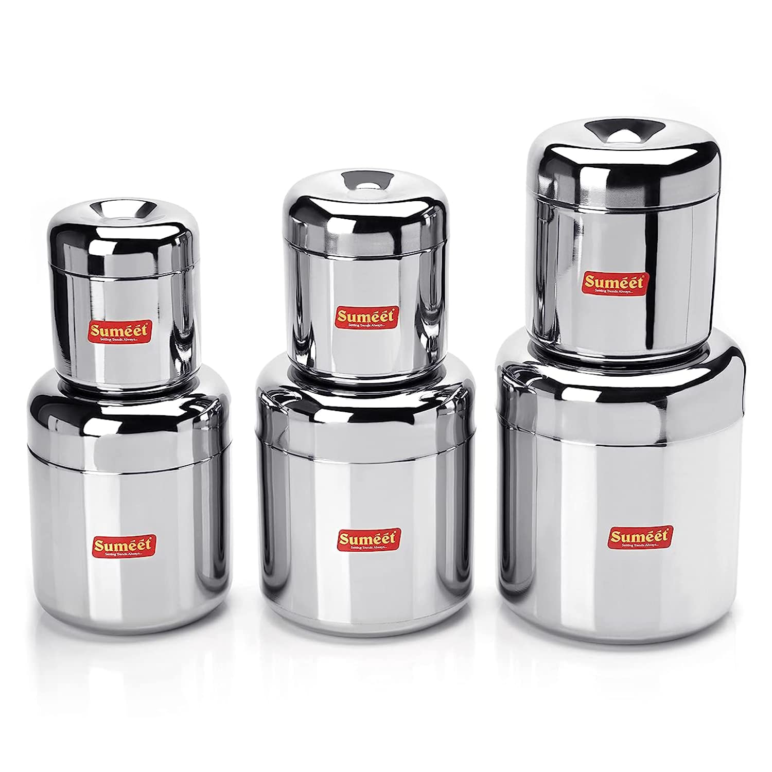 Sumeet Stainless Steel Vertical Utility Canisters Ubha Dabba Storage Containers Set Of 6Pc (320Ml 500Ml 650Ml 950Ml 1150Ml 1600Ml)  Black