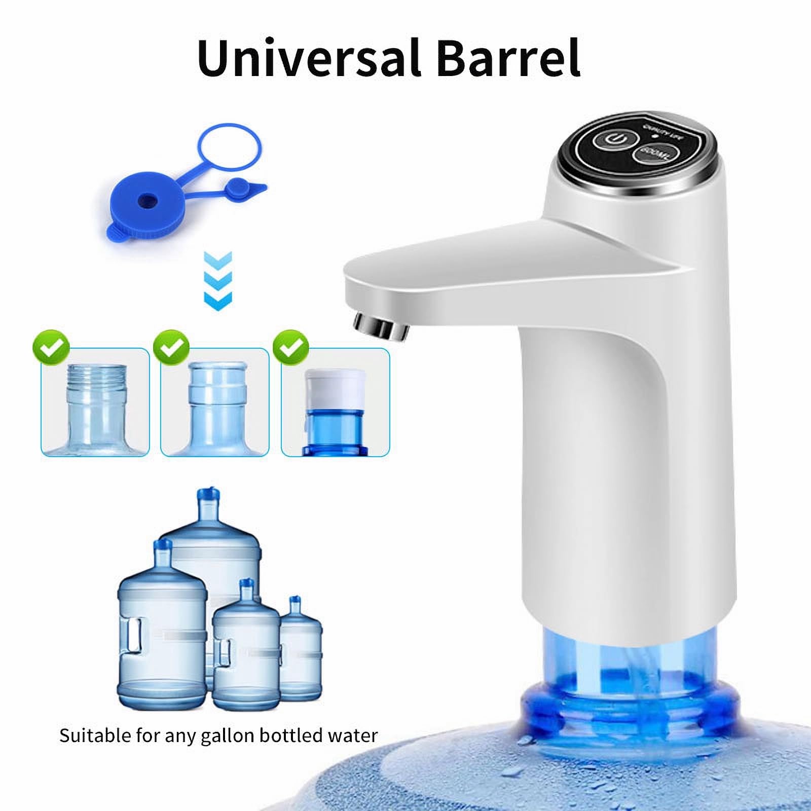 Hipicok Water Dispenser For 5 Gallon Bottle, Electric 5 Gallon Water Pump, Rechargeable Water Pump For 3 And 5 Gallon Jug, White