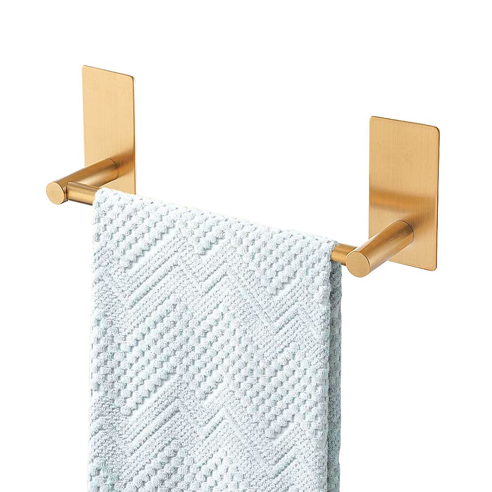Songtec Gold Towel Bar 9-Inch, Adhesive Bath Towel Rack No Drill, Strong Adhesion Tape Mount Towel Holder, Stainless Steel - Bru