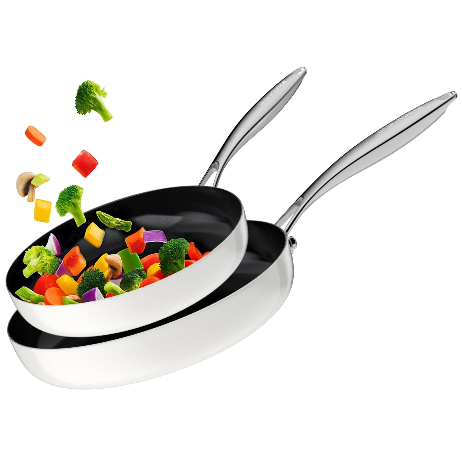 Stackbear Nonstick Frying Pan Ceramic Cookware Set for Cooking (10.4+11.8 Inch), TriPly Stainless Steel Pan, Non Toxic Skillet,