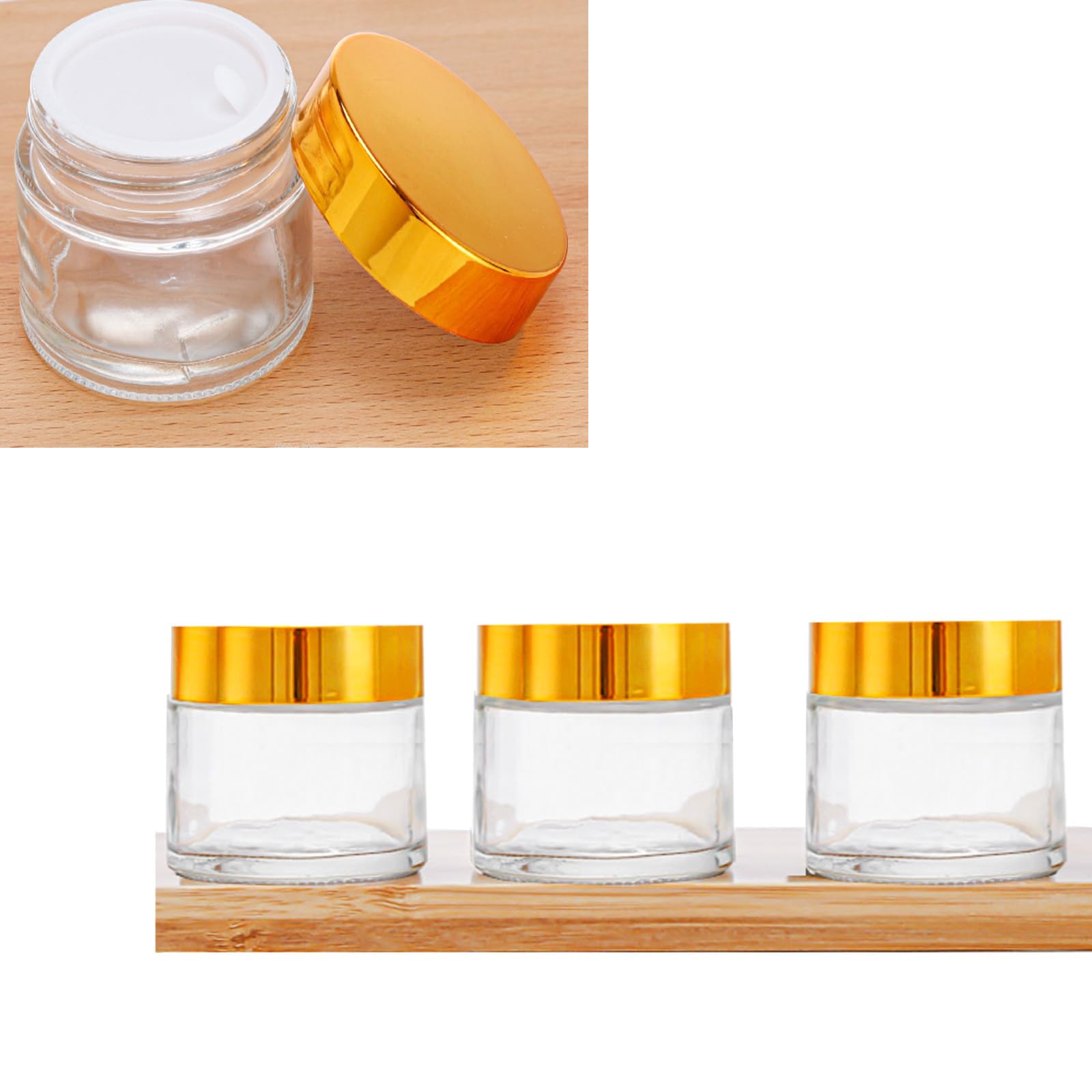 Begiket 4 Pack 2 Oz Glass Cream Jar,Clear Glass Jars With Lids Empty Round Glass Jar With Inner Liners And Gold Lid,Cosmetic Con