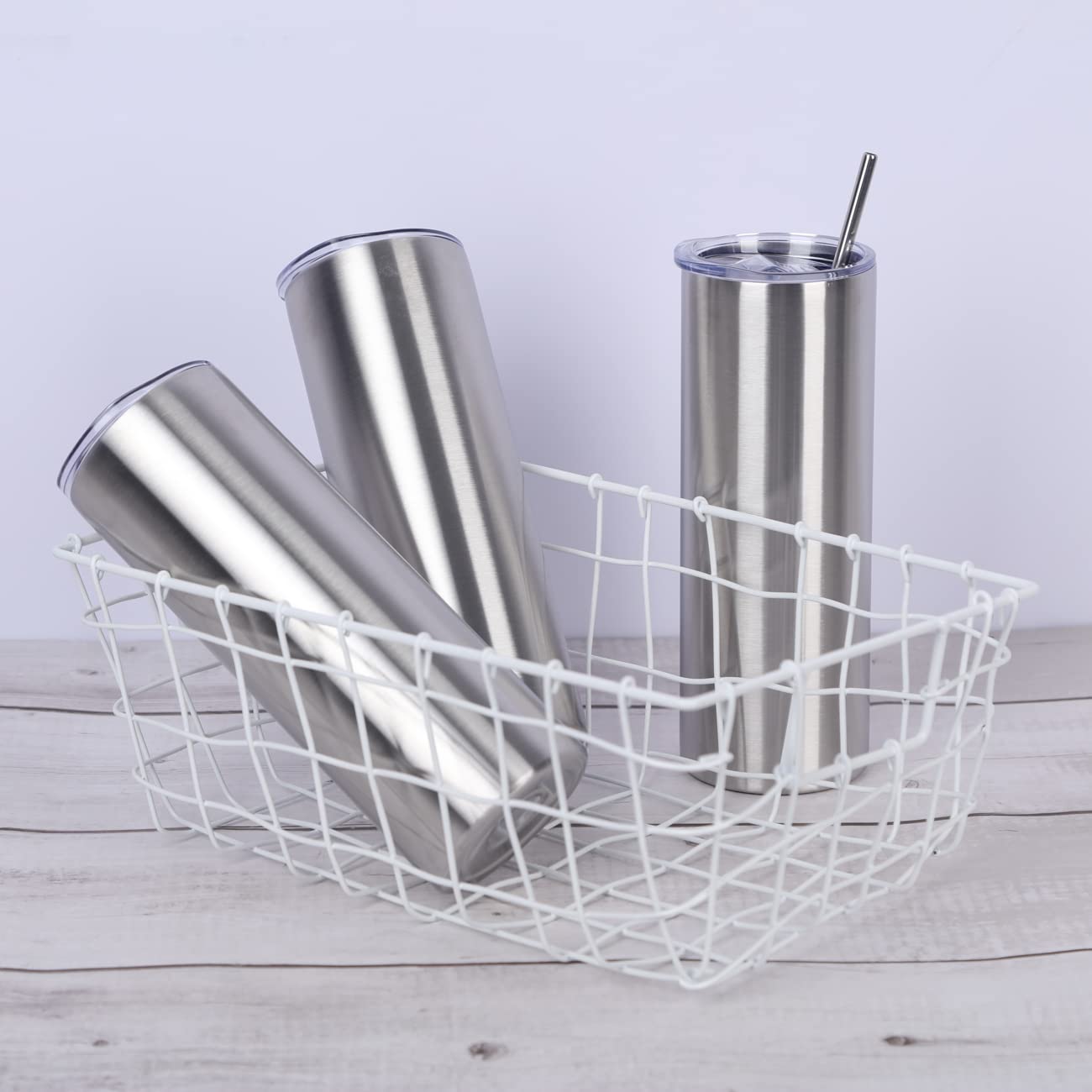 Wzaytia 8 Pack 20 Oz Straight Skinny Tumblers, Individually Gift Boxed Stainless Steel Slim Skinny Tumbler Set Bulk, 20 Oz Insul