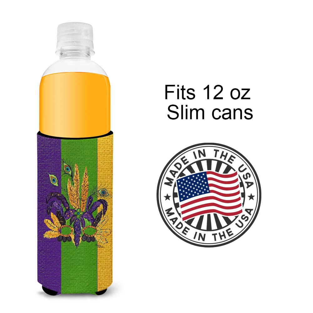 Mardi Gras Feathered Mask Ultra Beverage Insulators for slim cans 8364MUK
