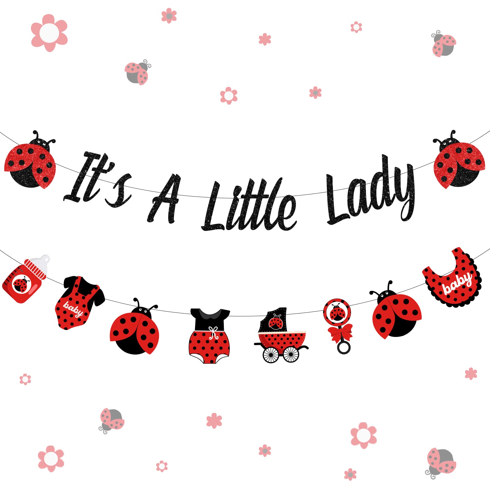 Cheereveal Ladybug Baby Shower Decorations Lady Beetles Gender Reveal Its A Little Lady Banner Ladybug Garland Red And Black Par