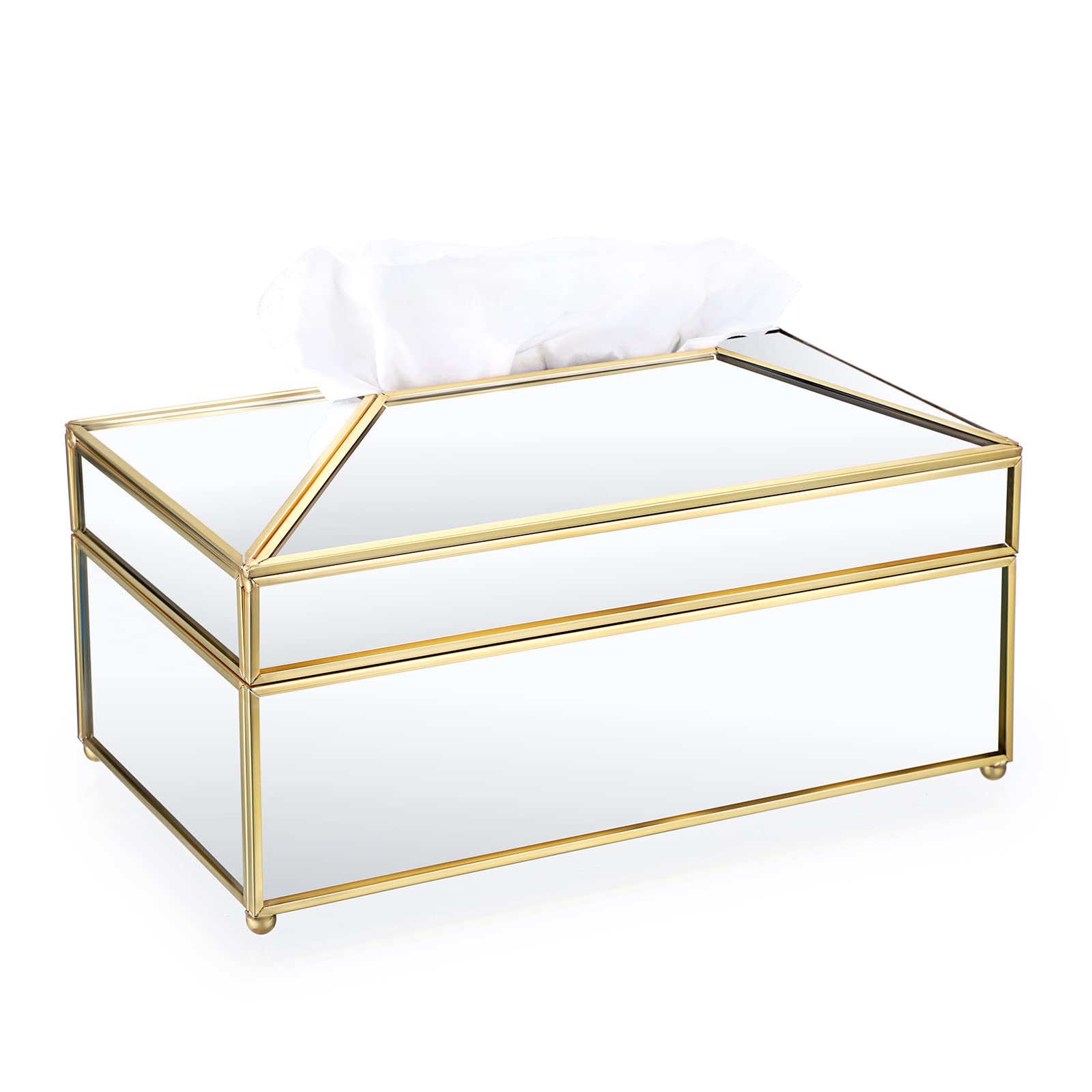 Sumnacon Rectangular Mirror Glass Paper Tissue Box, Decorative Glass Napkin Storage Box, Facial Tissue Holder For Dresser, Bathr