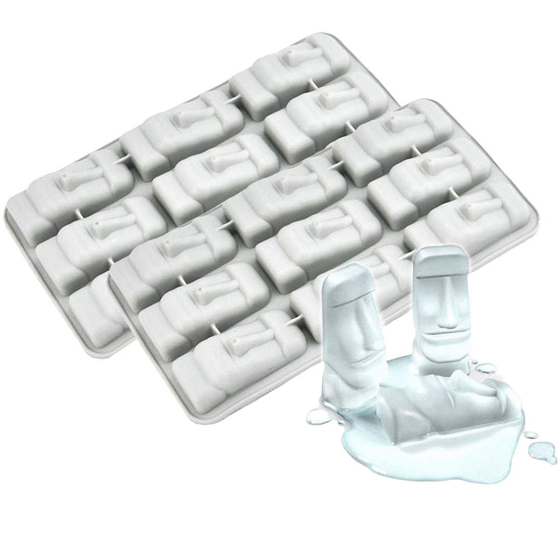 2 Pcs 9 Cavity Easter Island Moai Head Stone Statues Ice Cube Trays Tpr Chocolate Candy Jello Soap Mold