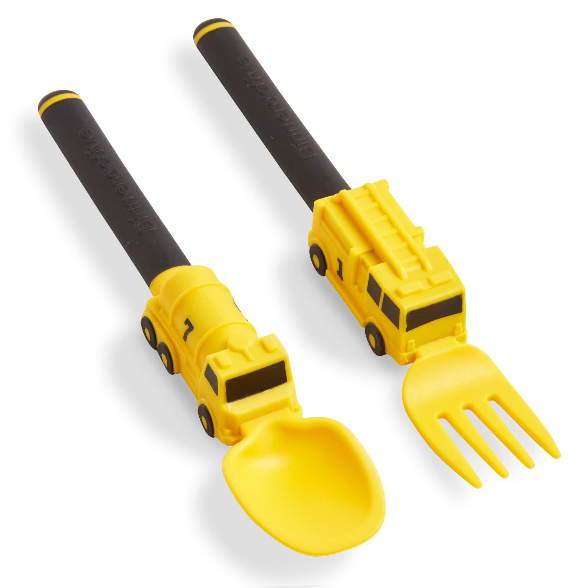 Dinneractive Utensil Set for Kids - Yellow Firefighter Themed Fork and Spoon for Toddlers and Young Children - 2-Piece Set