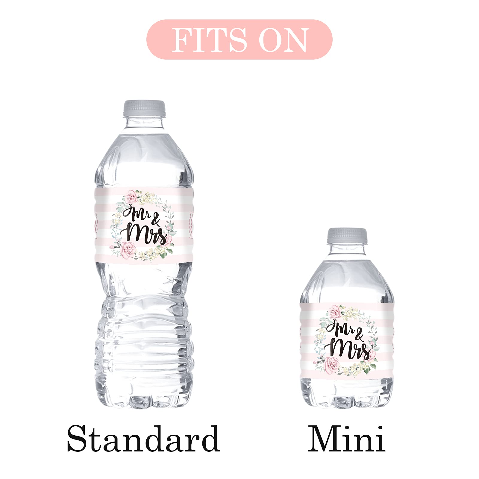 Pink And White Mr & Mrs Water Bottle Stickers/Birdal Shower Bottle Wrappers/Wedding Party Bride To Be Water Labels Supplies (Set