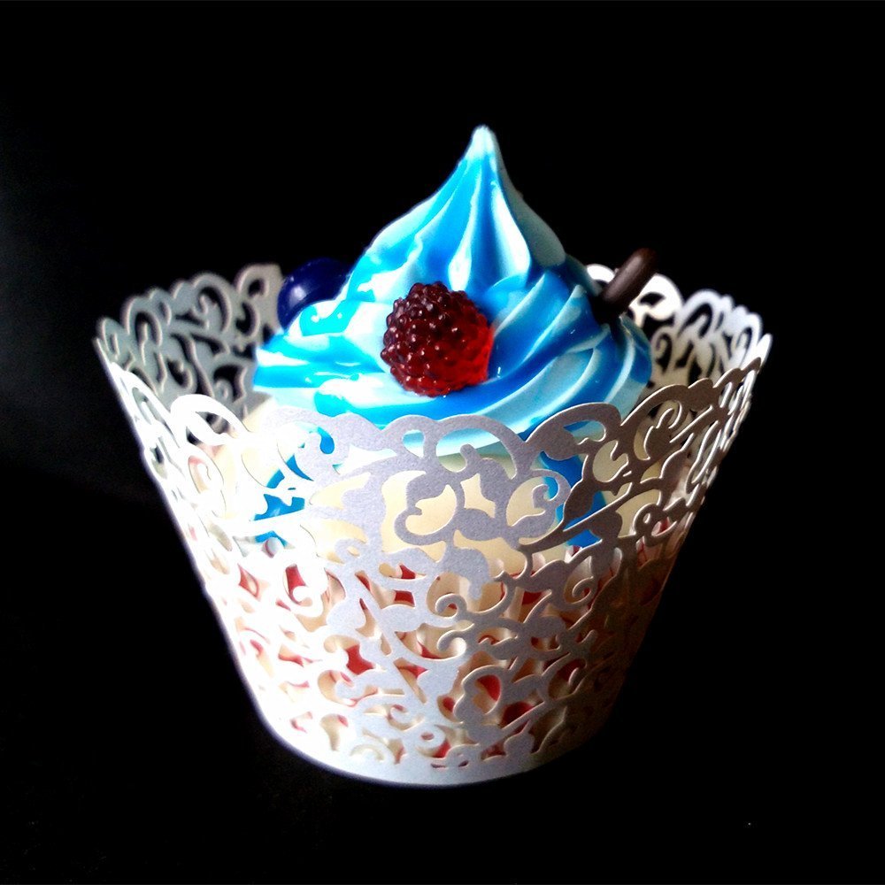 Yozatia 60Pcs Vine White Cupcake Wrapper, Lace Cupcake Wraps Liner For Wedding Party Cake Decoartion (White)