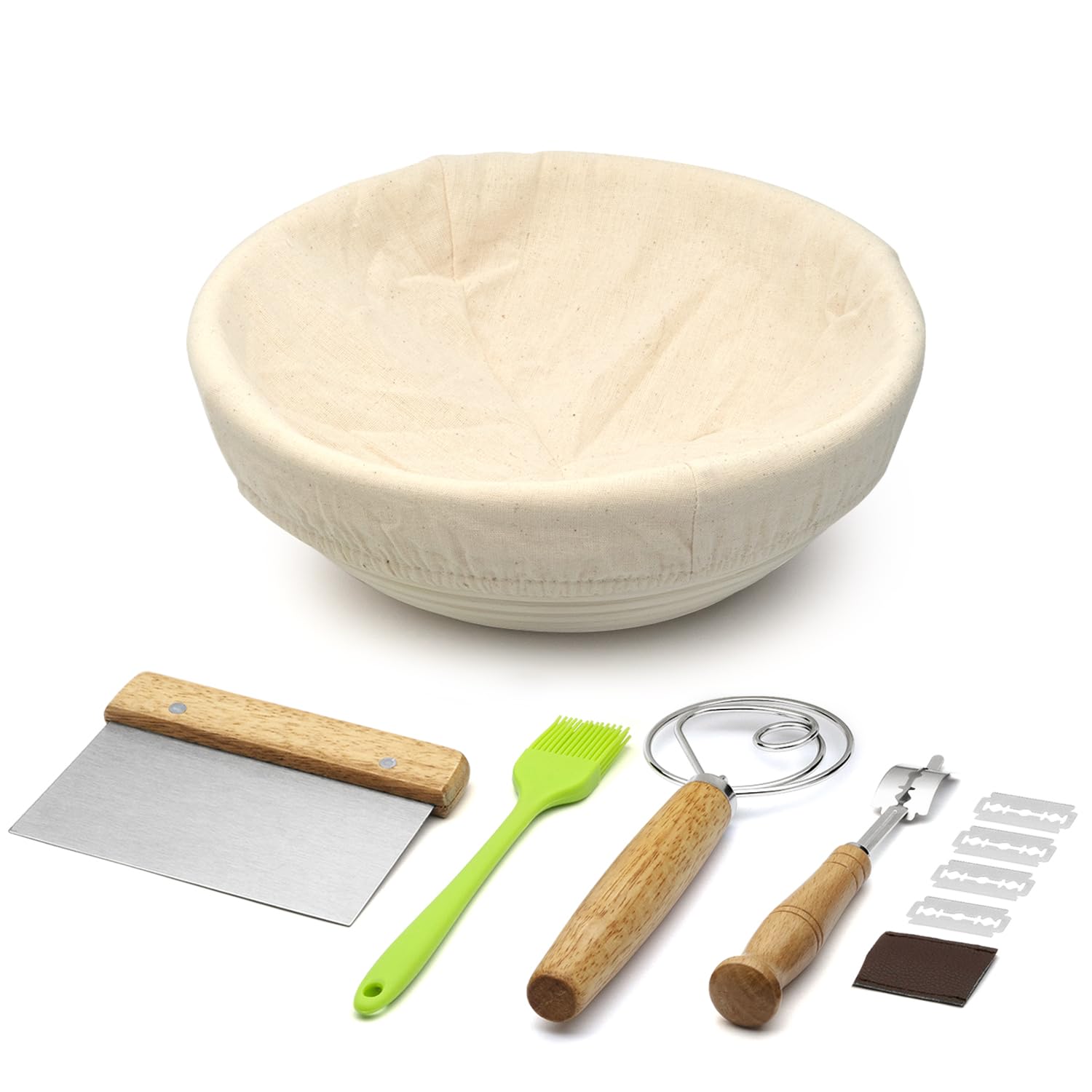 Komlyar Banneton Bread Proofing Basket, 9 Inch Round Sourdough Starter Kit For Baking Fermentation, Bread Making Supplies Tools