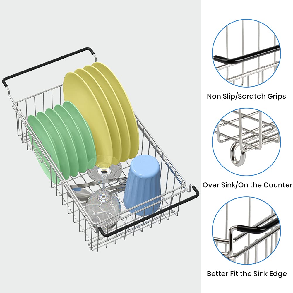 Treelen Expandable Dish Drying Rack Over The Sink Small Dish Drainer In Sink Adjustable Rustproof Sink Strainers For Kitchen-304
