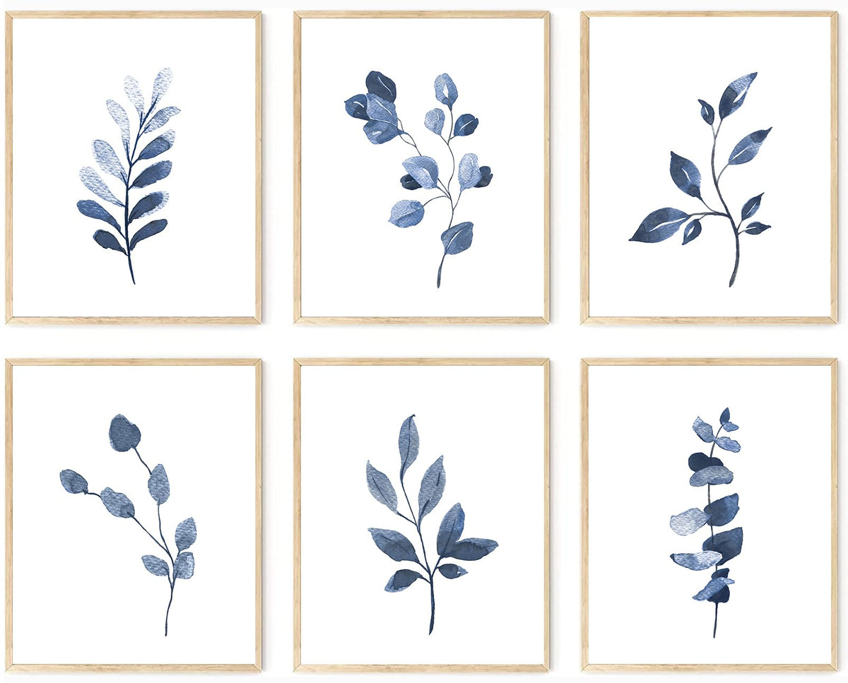 Navy Blue Botanical Wall Art Set Of 6, Minimalist Abstract Botanical P ...