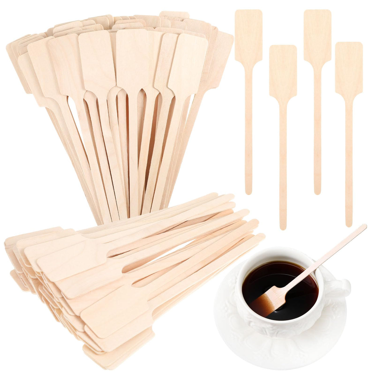 Bokon 600 Pieces 6.3 Inch Coffee Stir Sticks Wooden Kayak Paddle Shaped Sticks Coffee Stirrers Wood Wooden Stirrer Hot Cocoa Sti