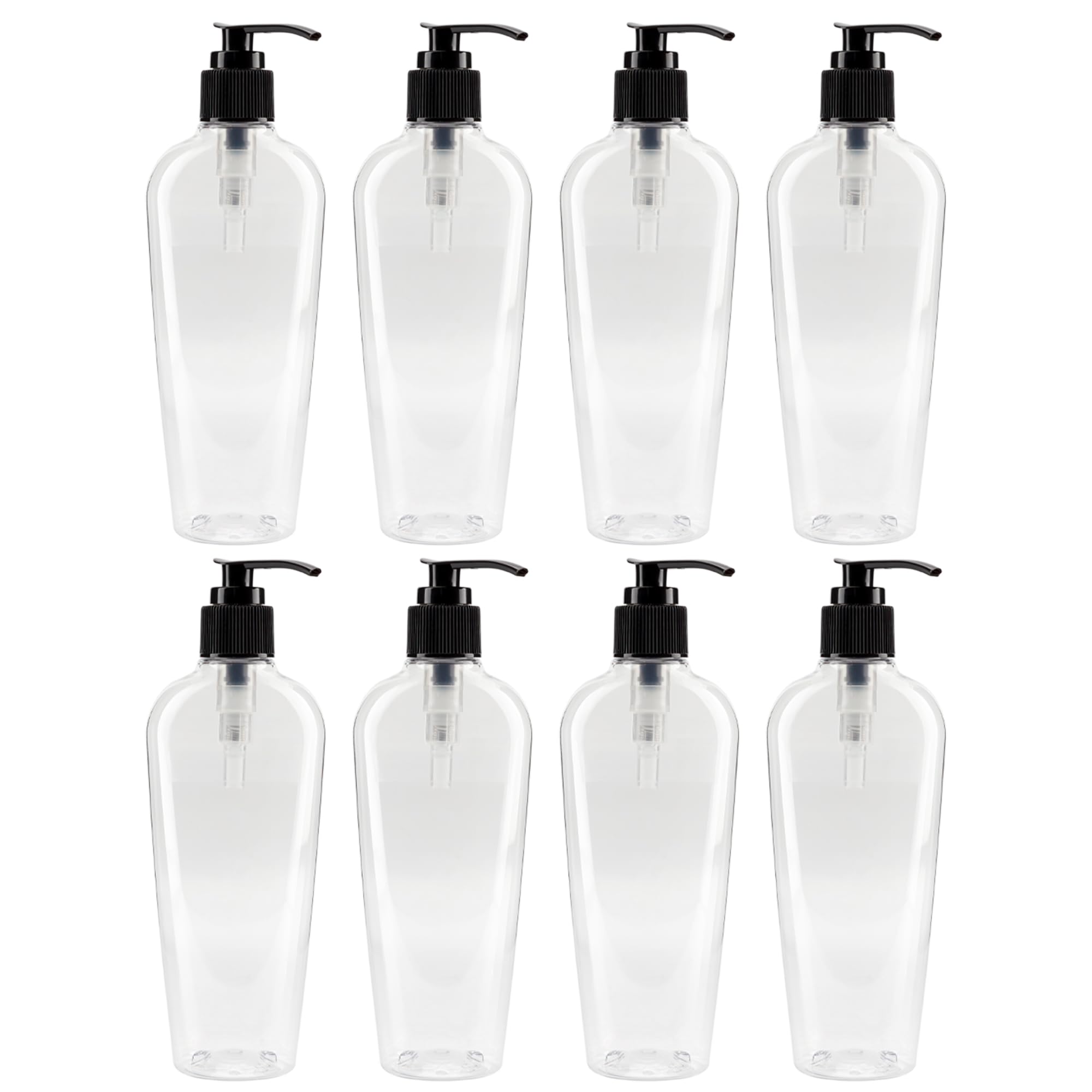 Cornucopia 8-Ounce Clear Oval Plastic Lotion Bottles w/Pump Dispensers (8-Pack) - Ideal for Lotion, Liquid Soap, Baby & Hand Care