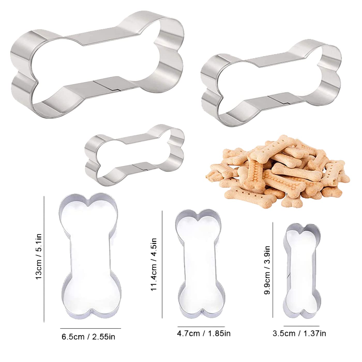Set Of 6, 3 Packs Silicone Molds Puppy Dog Paw(4 Cavity,10 Cavity,16 Cavity) And 3 Packs Stainless Steel Bone Cookie Cutter,For