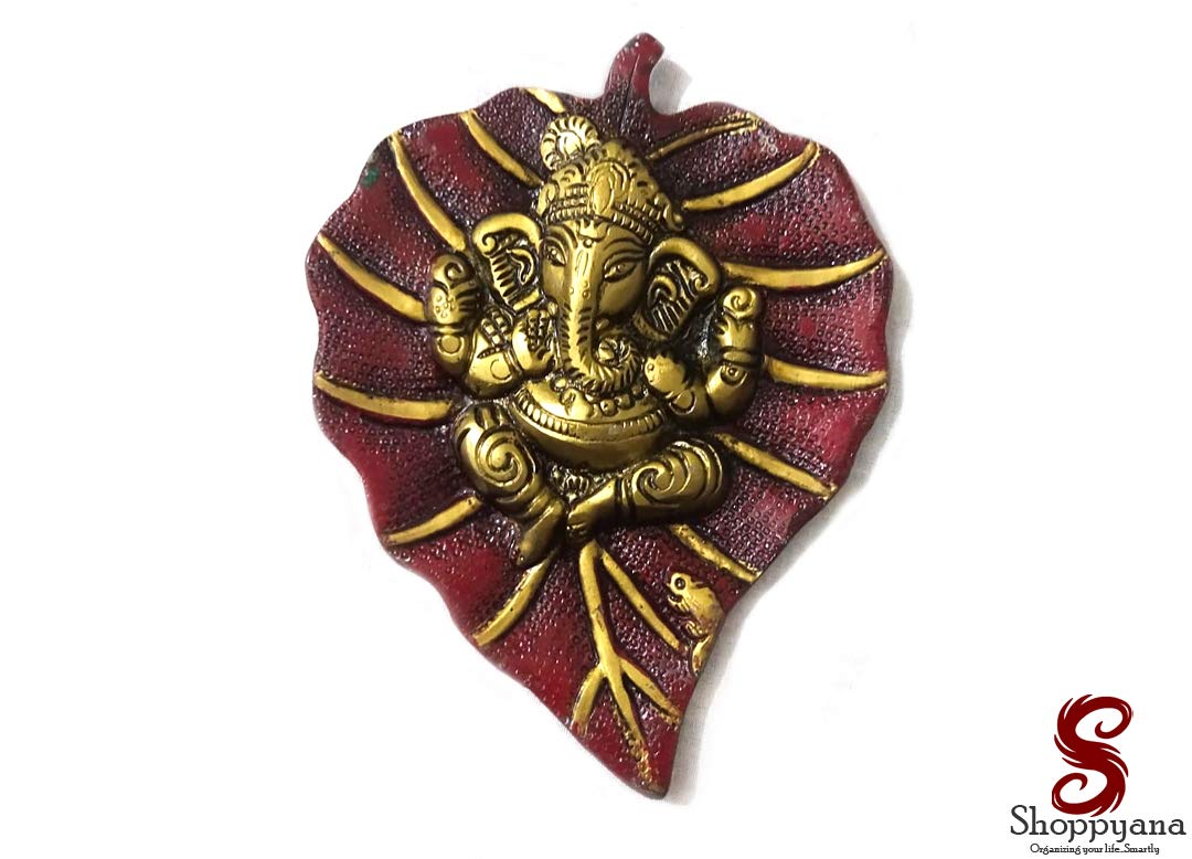 Shoppyana Metal Patta Ganesh Figurine Wall Hanging Showpiece (Red, Multicolour)