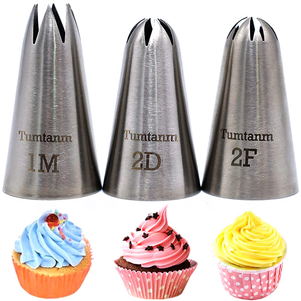 Tumtanm 1M 2D 2F Seamless Stainless Steel Large Icing Piping Nozzles, Diy Icing Nozzle Tool For Cupcakes