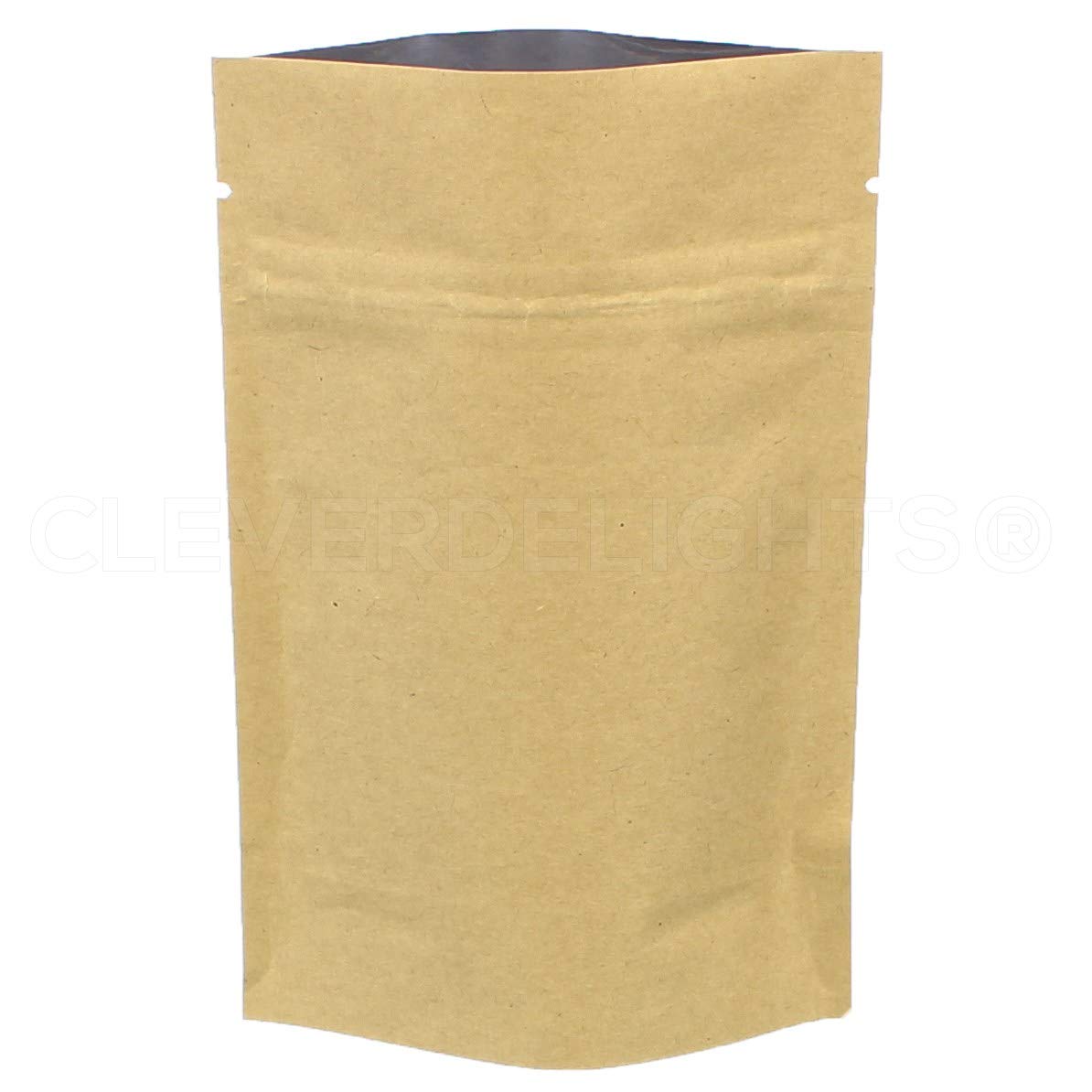 Cleverdelights Kraft Stand Up Pouches - 2Oz - 100 Pack - 4 '' X 6 '' X 2 '' - Resealable Bag