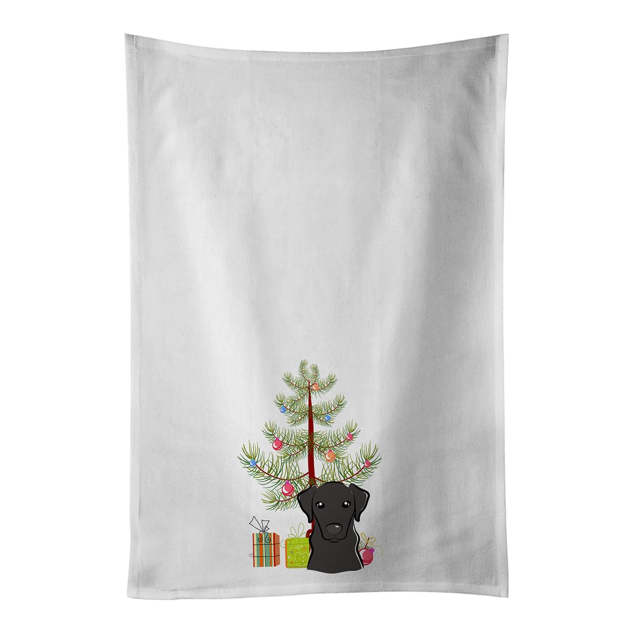 Christmas Tree and Black Labrador White Kitchen Towel Set of 2