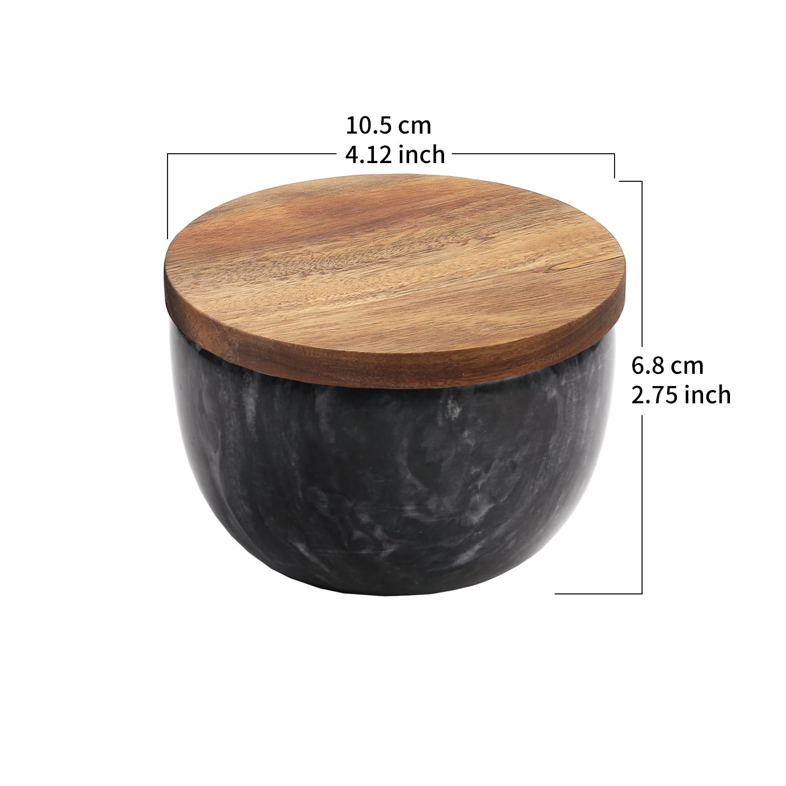Jalz Jalz Salt Box Salt Cellar With Spoon Black Marble Base Natural Acacia Top Decorative Boxes Spice Seasonings Keeper Salt Con