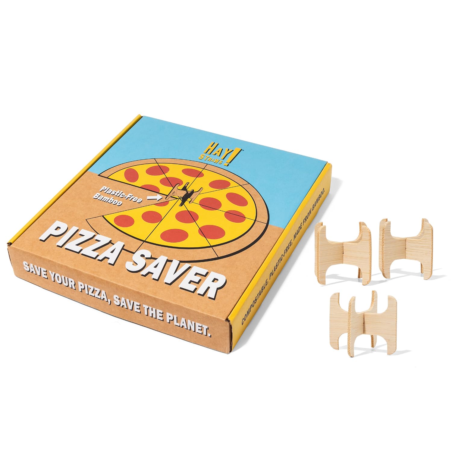 HAY! STRAWS Compostable Bamboo Pizza Saver - 250 Count | Eco-Friendly, Plastic-Free Pizza Box Spacer | Biodegradable, Natural Pi