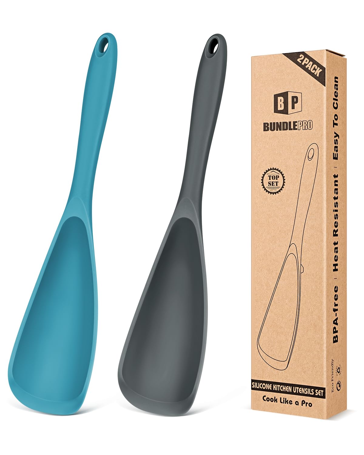 Pack of 2 Cooking Spoons for Non Stick Cookware, Multifunction Spatula Spoon BPA-Free, One-Piece Design, Suitable for Scooping, 