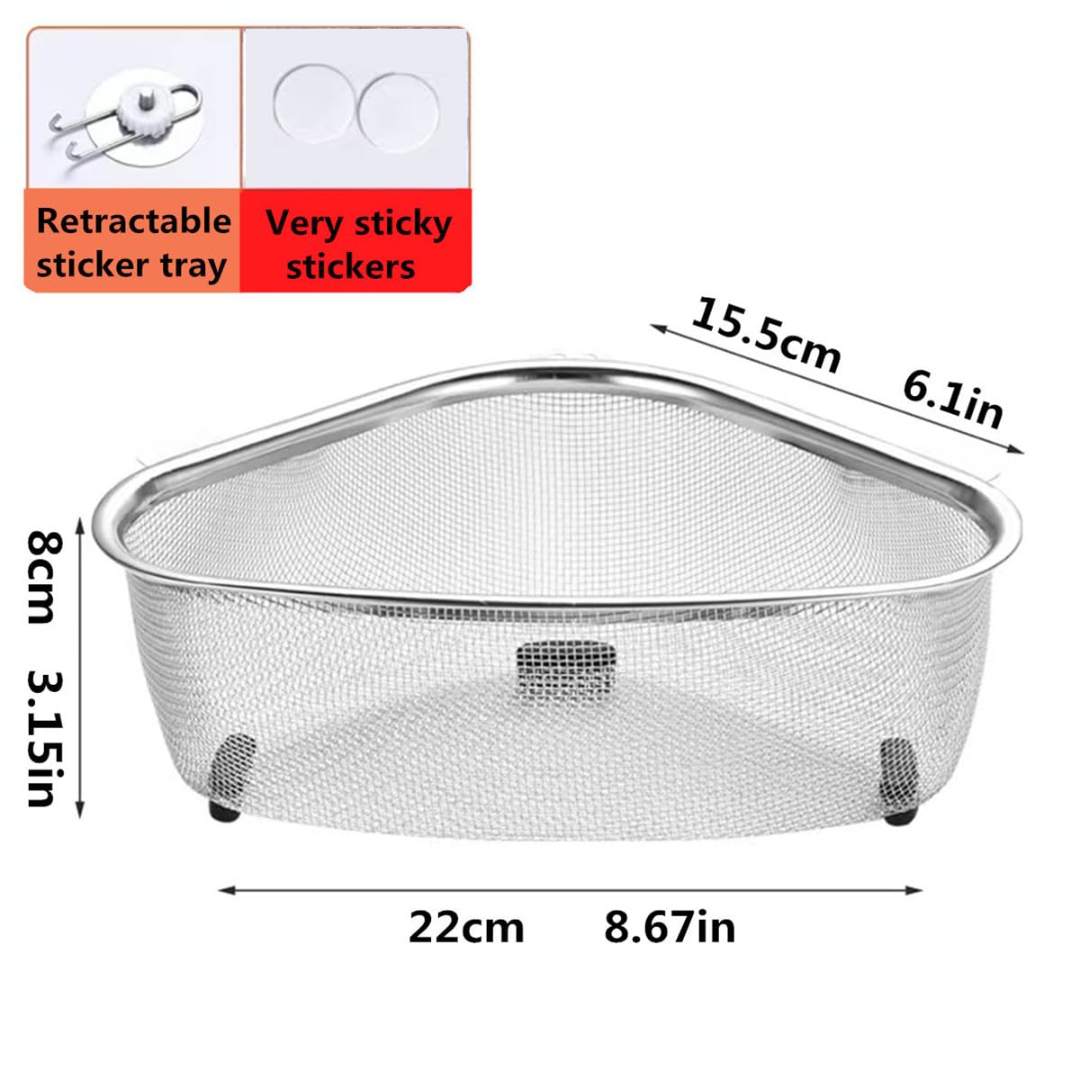 Qimmygs Kitchen Triangle Corner Sink Strainer For Kitchen Sink, Stainless Steel Food Catcher Strainer For Kitchen Waste, Vegetab