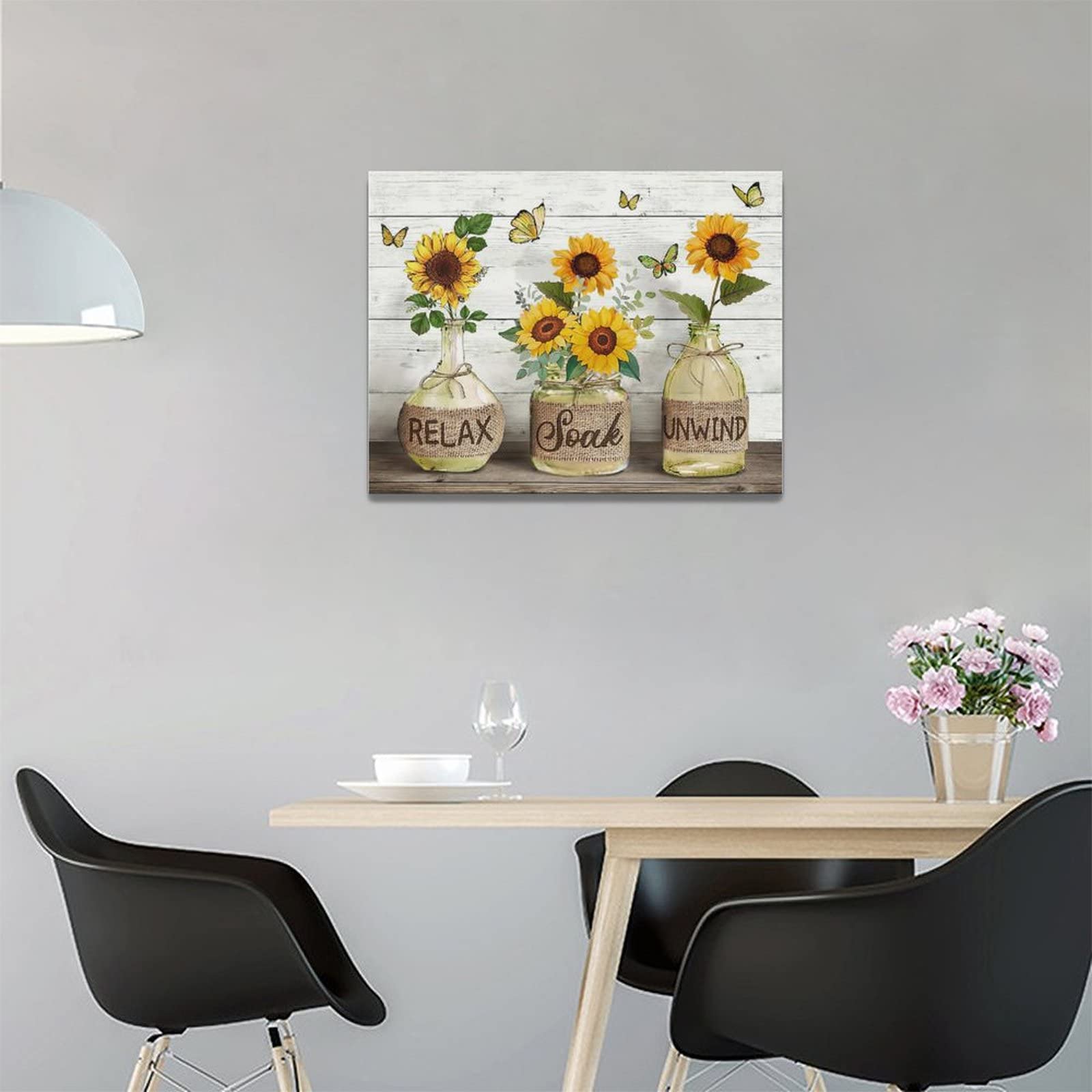 Farmhouse Bathroom Decor Wall Art Rustic Sunflower Bathroom Pictures Canvas Print Country Bathroom Painting Prints Wall Decor Framed Artwork Decor for Living Room Bathroom 12''x16''