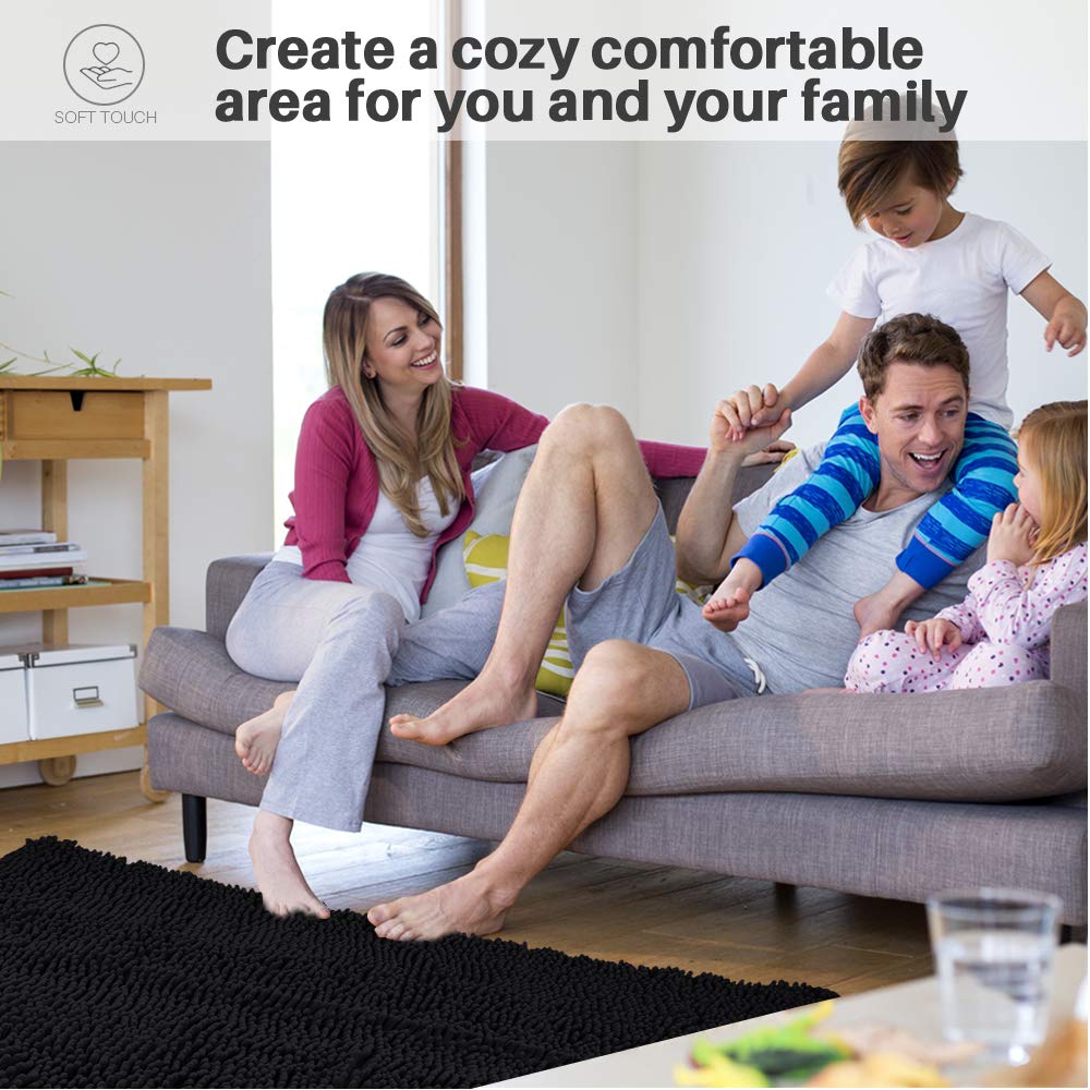 Secura Housewares Soft Microfiber Bathroom Rugs  47 x 28 Inches Non Slip Bath Mat for Door  Bathroom & Kitchen with Water Absorbent  Machine Washable (Black)