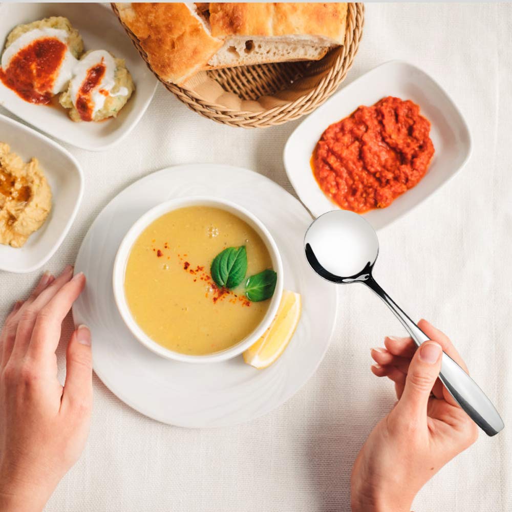 Ggbin 7.3 Inch Stainless Steel Round Soup Spoon, 12 Pieces