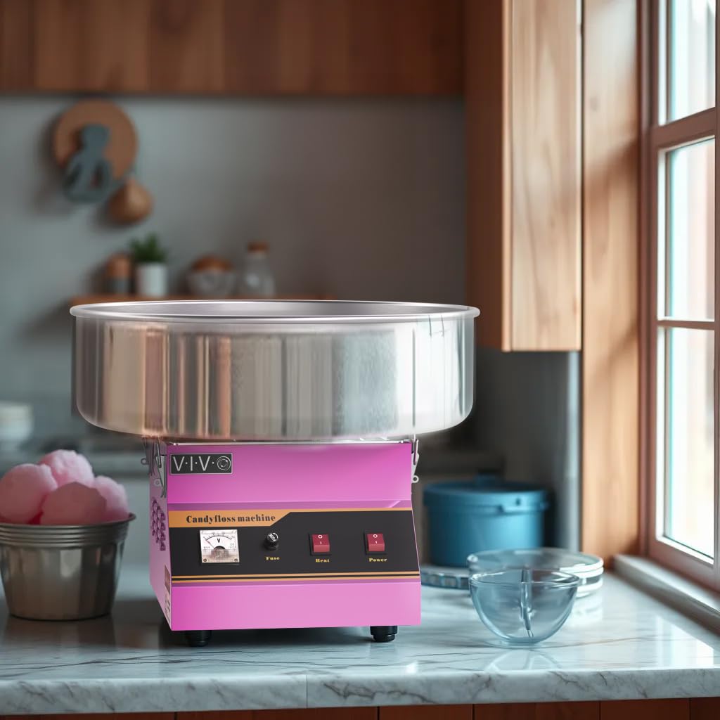 VIVO Cotton Candy Machine, 1030W Commercial Floss Maker, 20" Stainless Steel Bowl, Pink, Model CANDY-V001