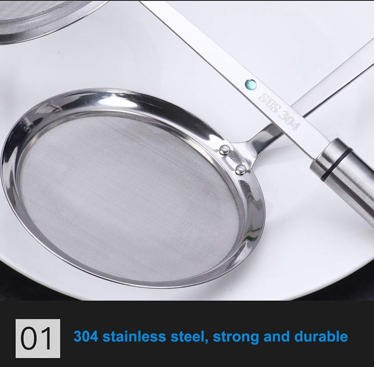 Strainers Fine Mesh, Sus 304 Premium Stainless Steel Fine Mesh Food Strainer Kitchen Colander Sieve Sifter Hand-Held Oil Spoon S