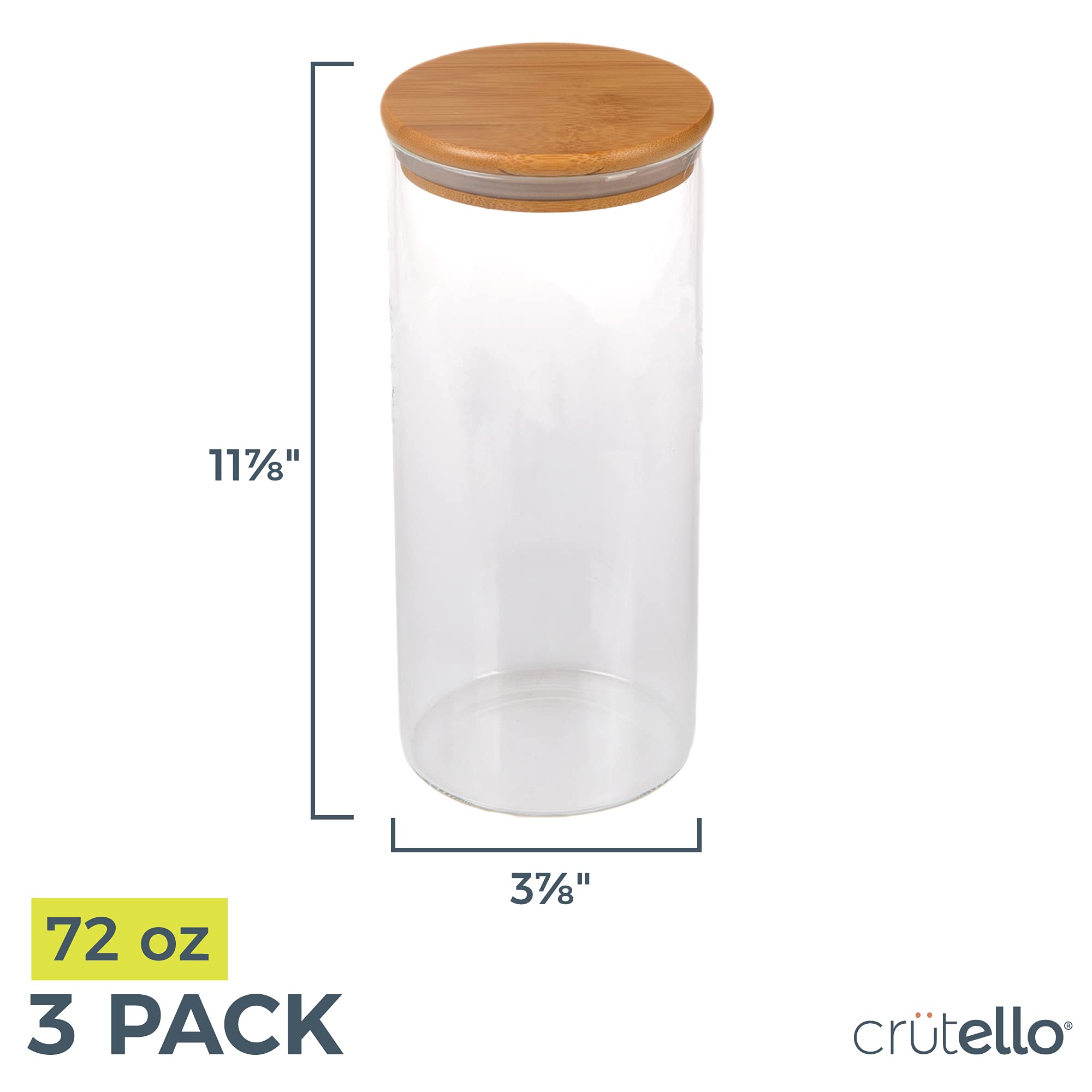 Crutello Glass Food Storage Containers With Bamboo Lids, 3 Pack - 72 Fluid Oz Airtight Clear Kitchen Organization Canisters - A