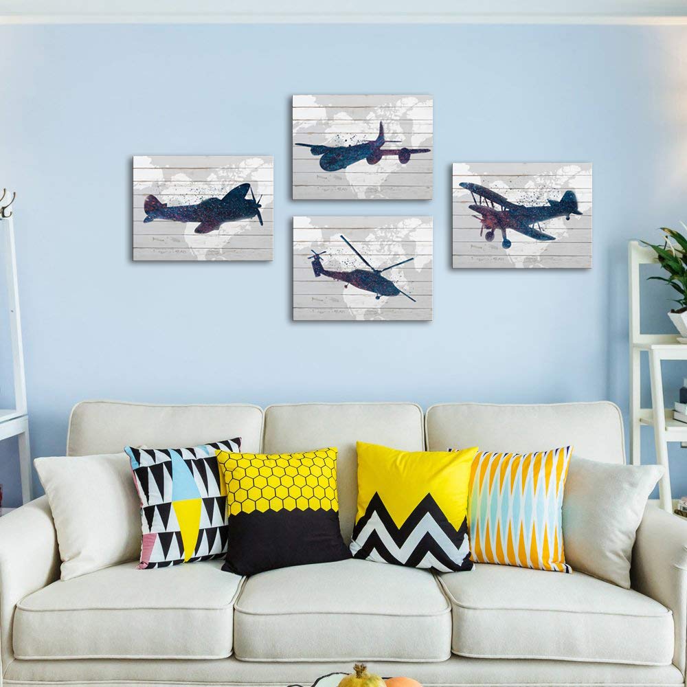 Lovehouse Airplane Wall Hanging Decor For Boys Room Plane Painting Artwork Prints For Kids Bedroom Adventure Decor For Boys Bed