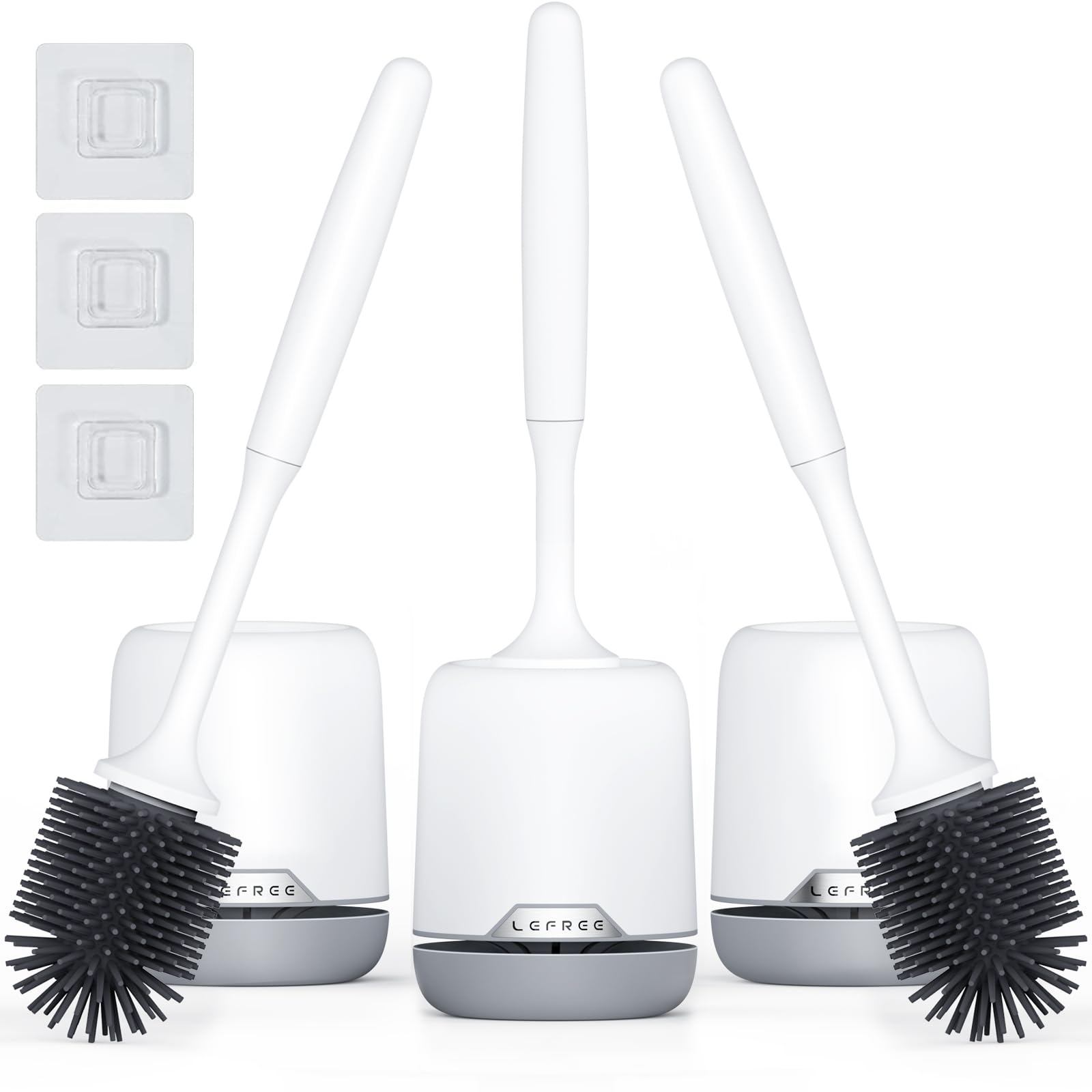 Lefree 3 Pack Silicone Toilet Brush,Rubber Toilet Bowl Brush And Holder Set With Ventilated Holder, Toilet Cleaner Brush For Bat