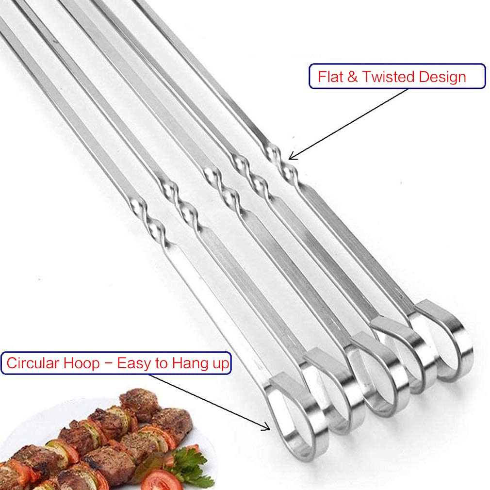 Metal skewers for Grilling Kabob Skewers  Flat BBQ Barbecue Skewer Grilling Skewers Set Reusable BBQ (16.8'' skewers(12) + 14'' skewers(4))