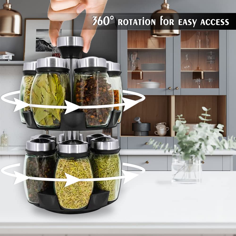Revolving Spice Rack Organizer Countertop, Spinning Spice Storage Rack Tower Organizer with 12 Empty Jars, Rotating Spice Holder