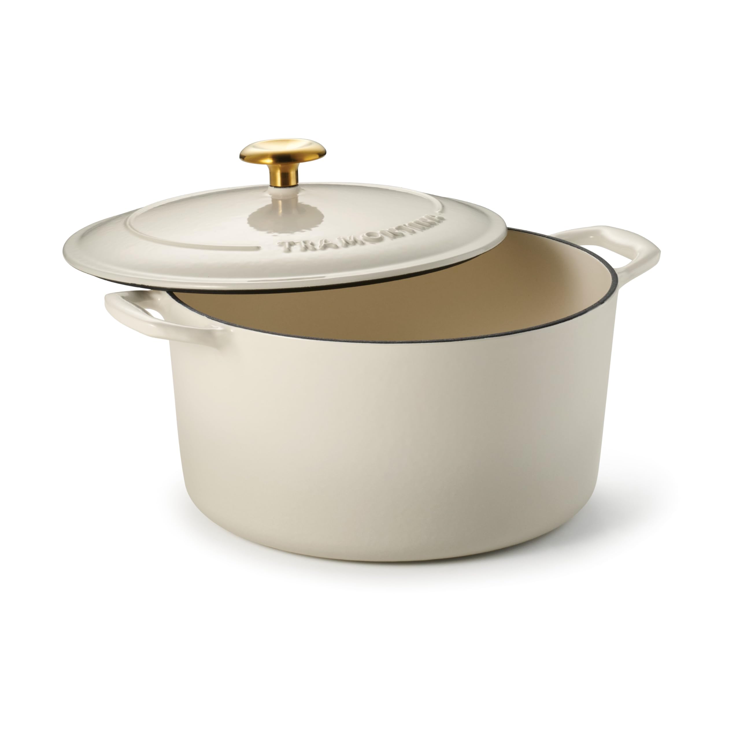 Tramontina Enameled Cast Iron Dutch Oven Pot with Lid, Round 6.5-quart, Latte (Gold Knob)