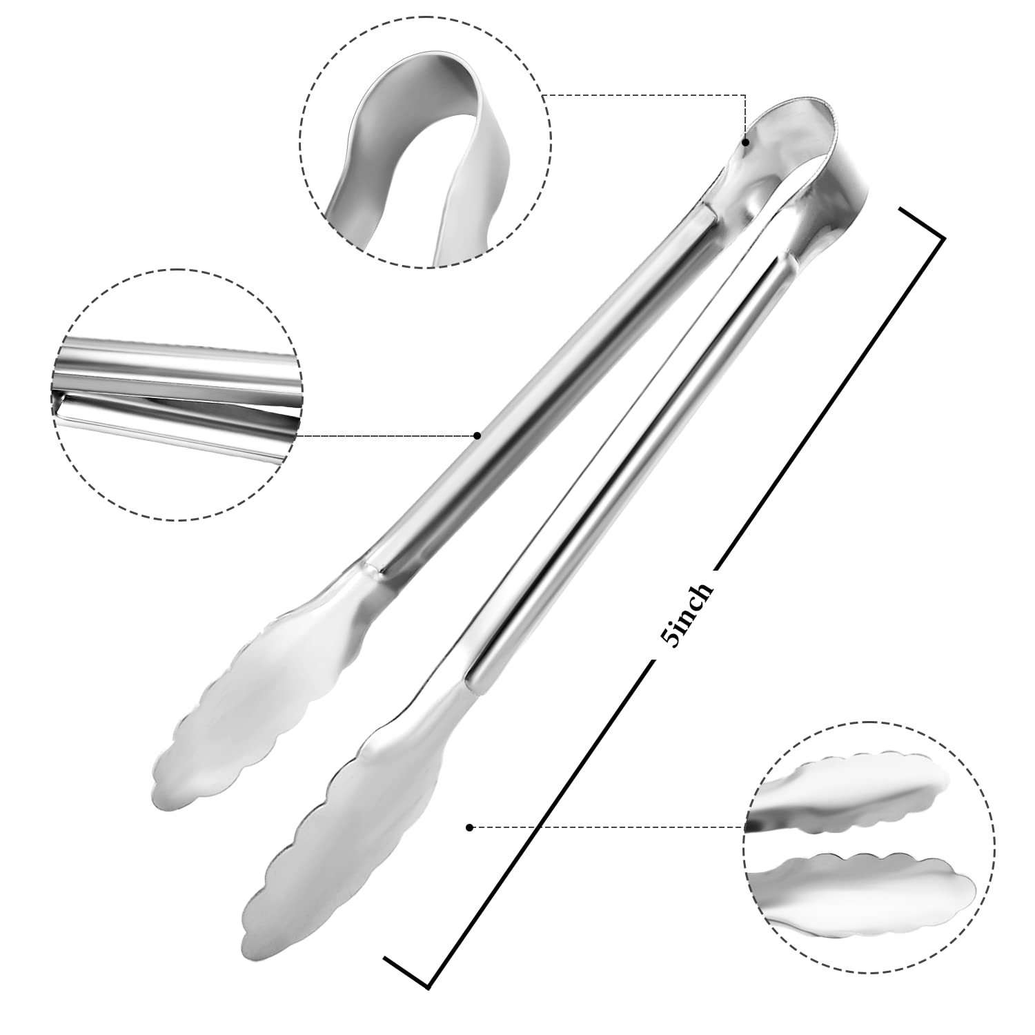 12 Pack Small Serving Tongs,Xevom Stainless Steel Sugar Tongs Mini Appetizers Tongs Mental Kitchen Tongs For Serving Food (5Inch