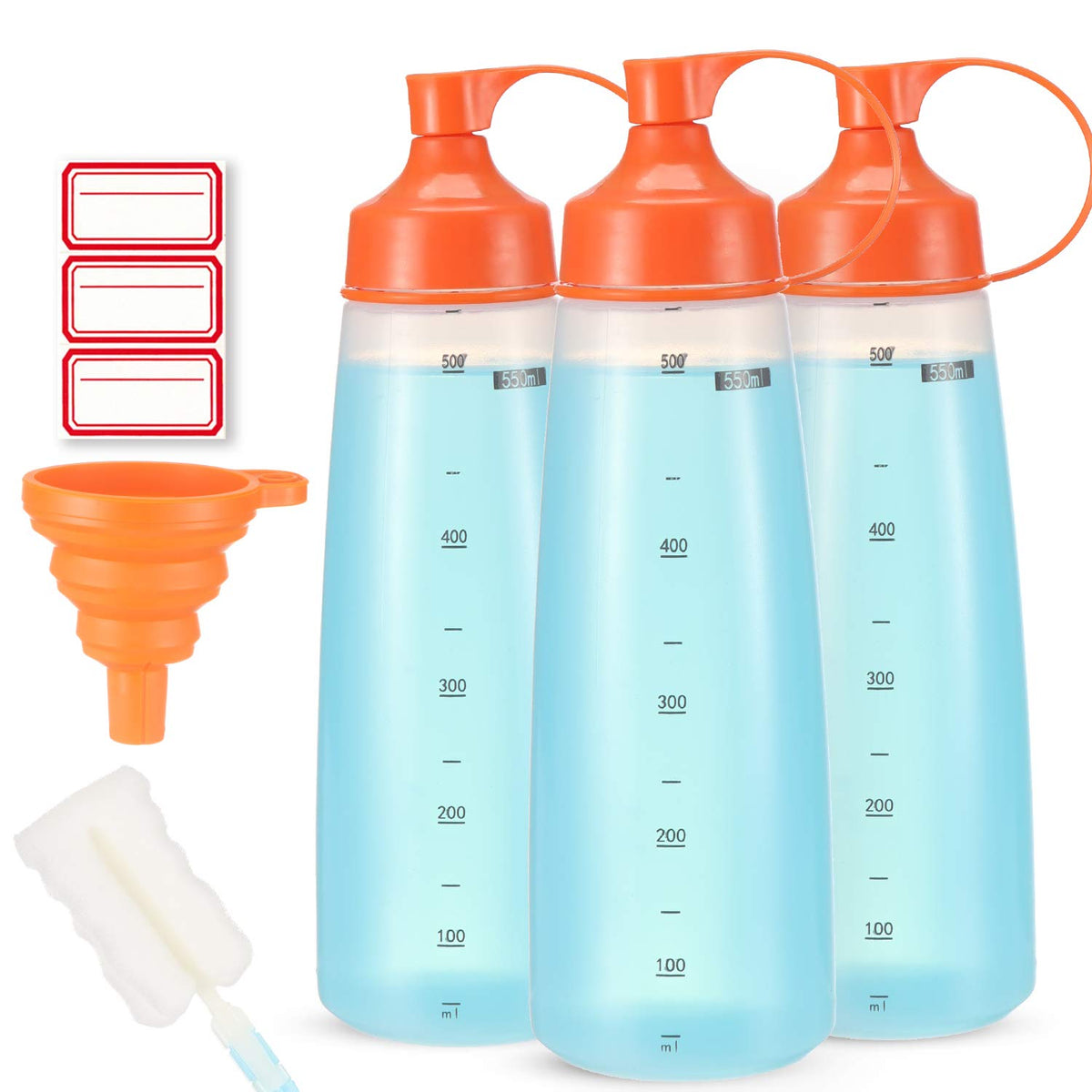 Ondiomn Condiment Squeeze Bottle Wide Mouth, 3 Pack 550Ml Empty Reusable Squeeze Bottles For Honey,Batter,Catsup,Onion,Resin,Bak
