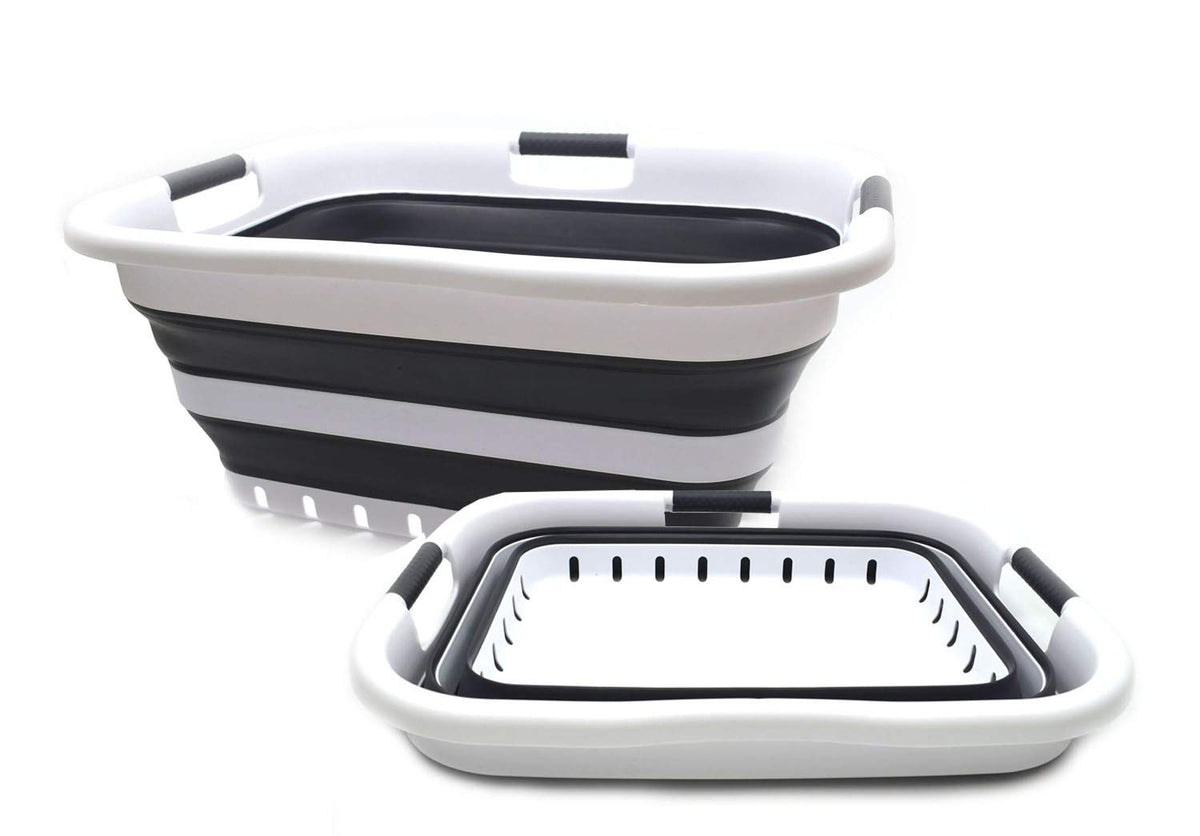 Sammart 41L (10.8 Gallon) Set Of 2 Collapsible 3 Handled Plastic Laundry Basket-Foldable Pop Up Storage Container/Organizer-Spac