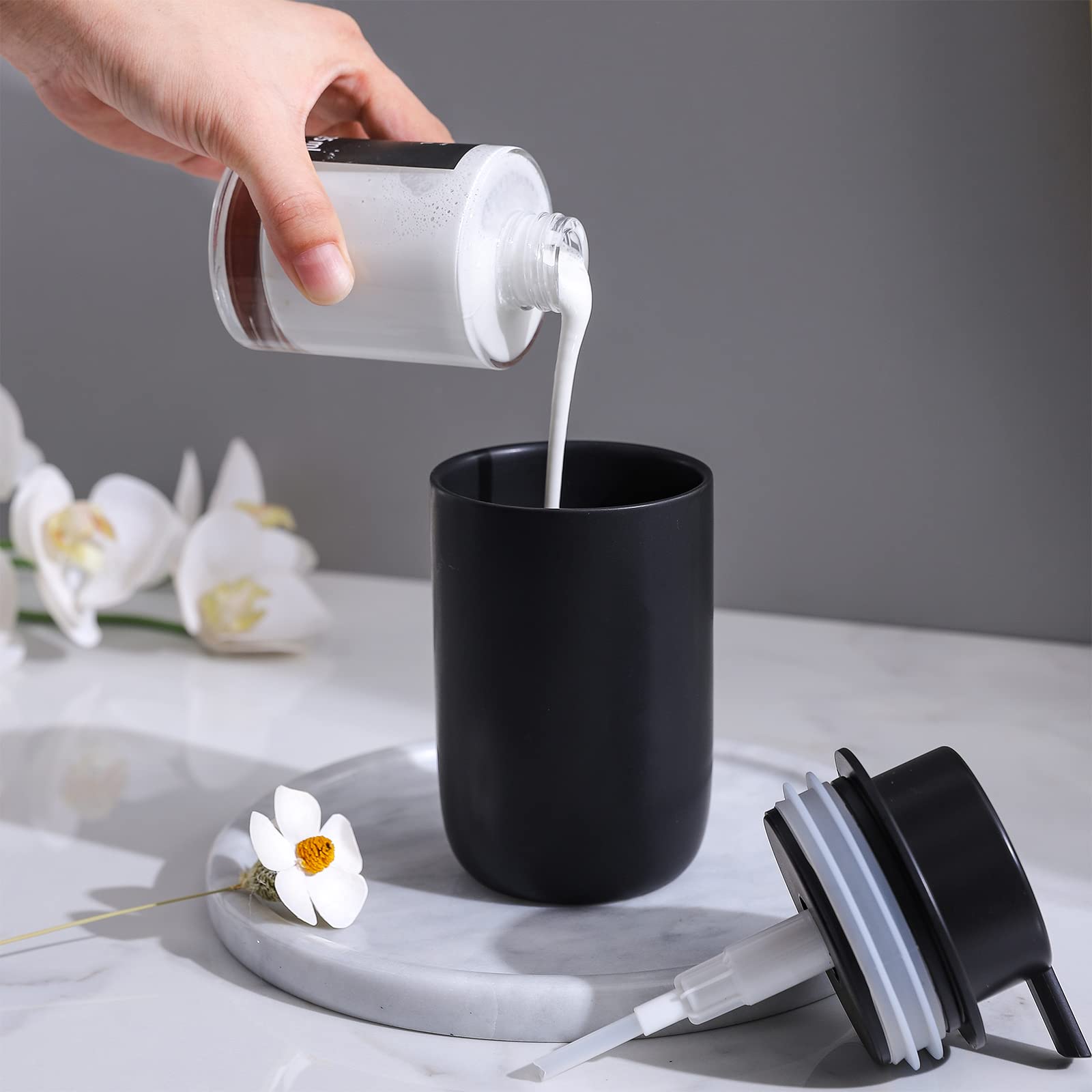 Black Soap Dispenser - Modern Ceramic Hand Dish Soap Dispenser for Bathroom Refillable Liquid Hand Soap Dispenser with Soap Pump for Essential Oil  Lotion Soap for Farmhouse Decor Dish