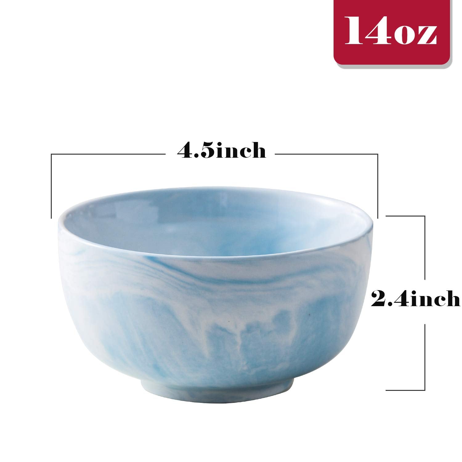 Yundu 14 Ounce Blue Marble Porcelain Bowls Ice Cream, Dessert, Cereal Bowls, Microwave And Dishwasher Safe, Set Of 6