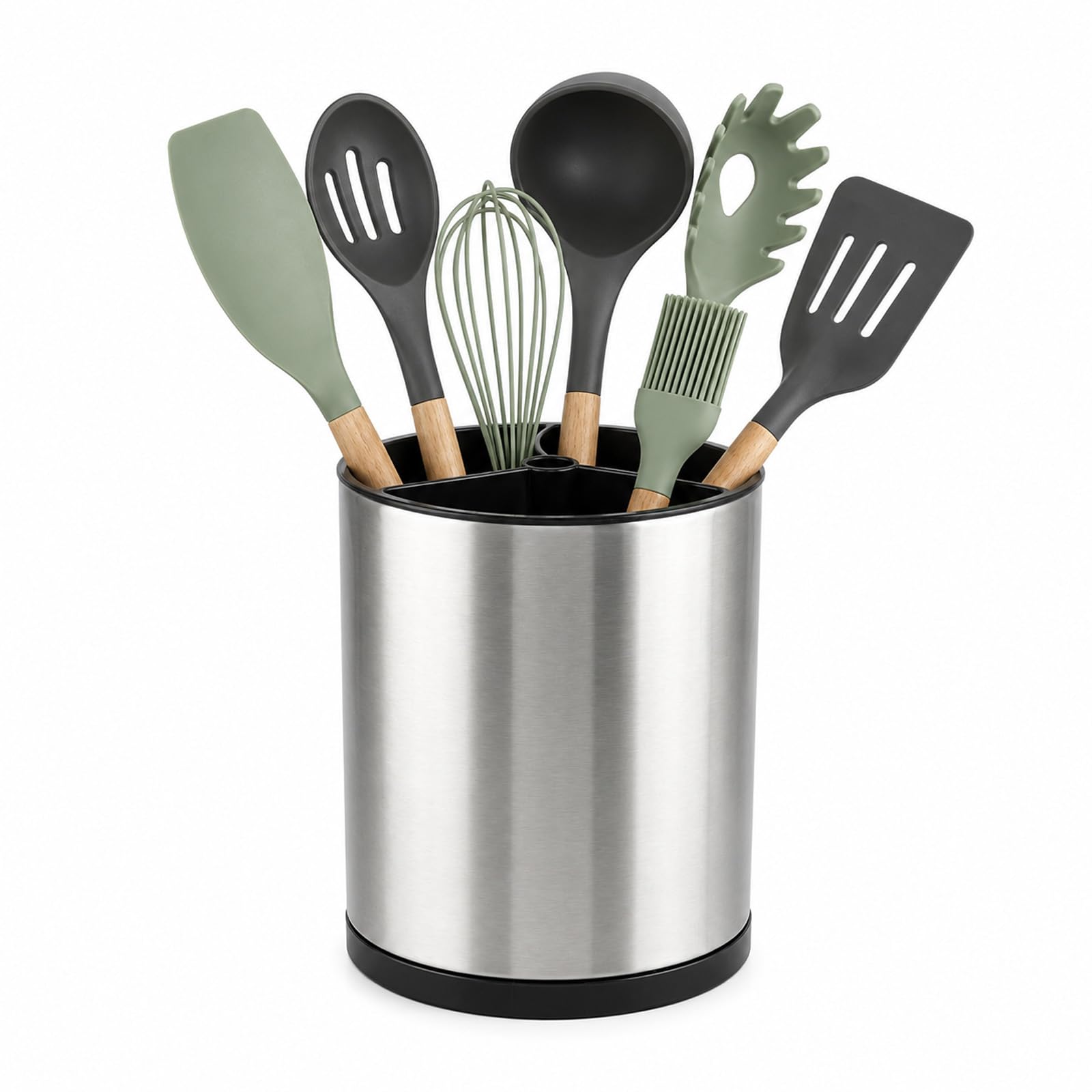 Kitchen Utensil Holder, 3 Compartment 360 Rotating Countertop Organizer