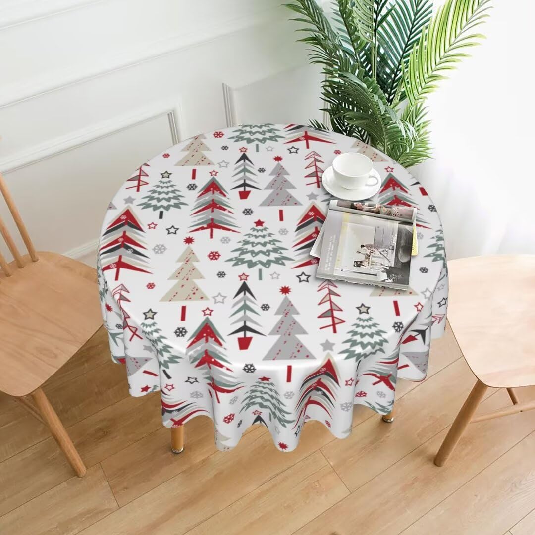 BETGINY Merry Christmas Tablecloth 60 Inch Round Colorful Christmas Trees Table Cloth Washable Holiday Winter Table Cover for Ki