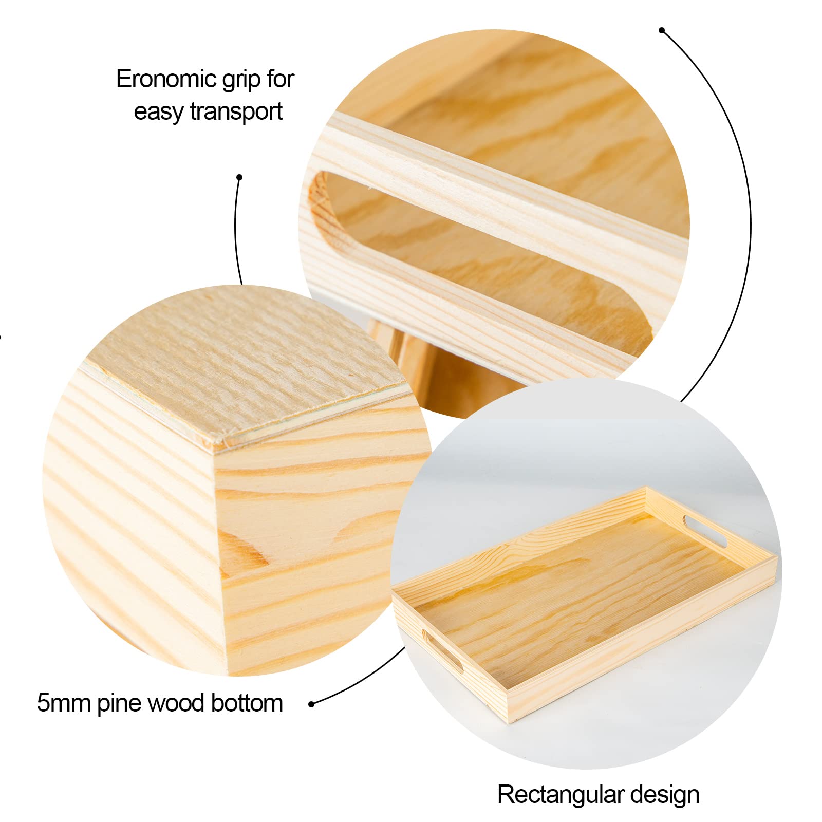 7Pcs Wooden Nested Serving Trays Set - Rectangular Shape Unfinished Wood Kitchen Nesting Food Trays With Handle For Coffee, Serv