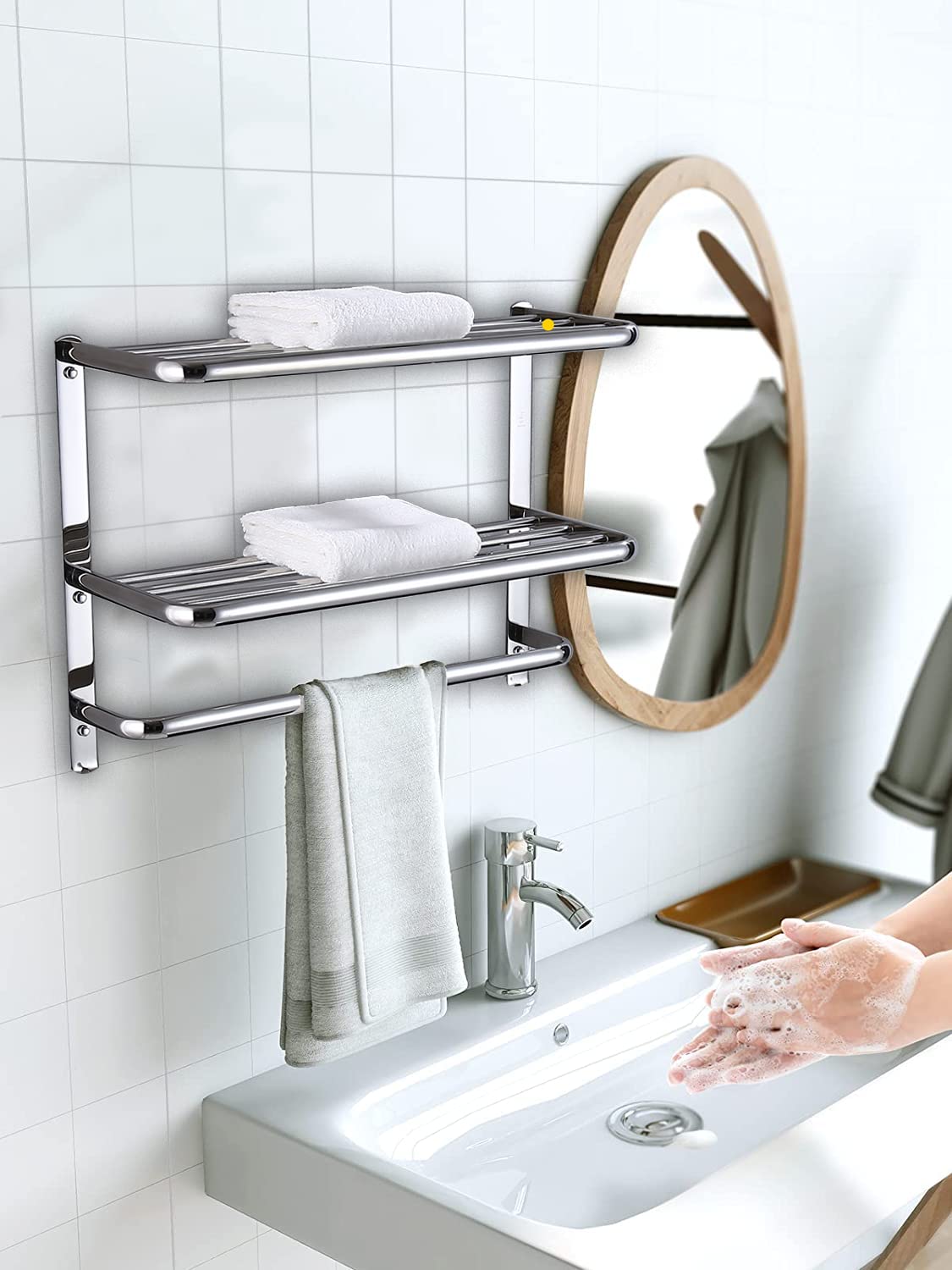 Luant 24 Inch Bathroom Shelf 3-Tier Wall Mounting Rack With Towel Bars