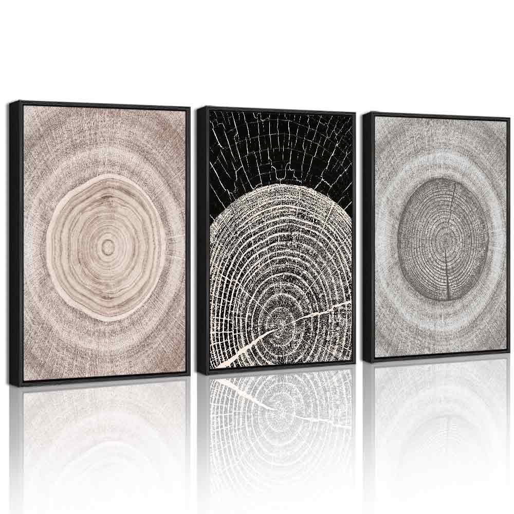 Phopago Vintage Wood Tree Rings Wall Art Farmhouse Rustic Framed Paintings Nature Artwork For Dining Room Hallway - 12X16In Blac