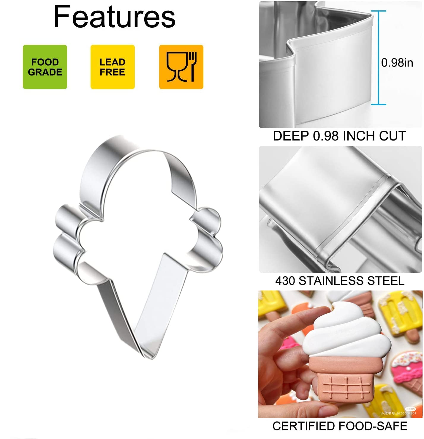 Ice Cream Cookie Cutters, Summer Ice Cream Cone Cookie Cake Mold Bakery Supplies, Stainless Steel Metal Molds Cutters For Making